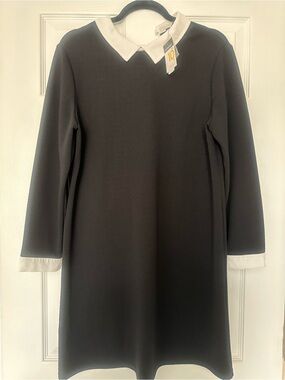 Black Shift Dress with White Collar and Cuffs Primark Size 10